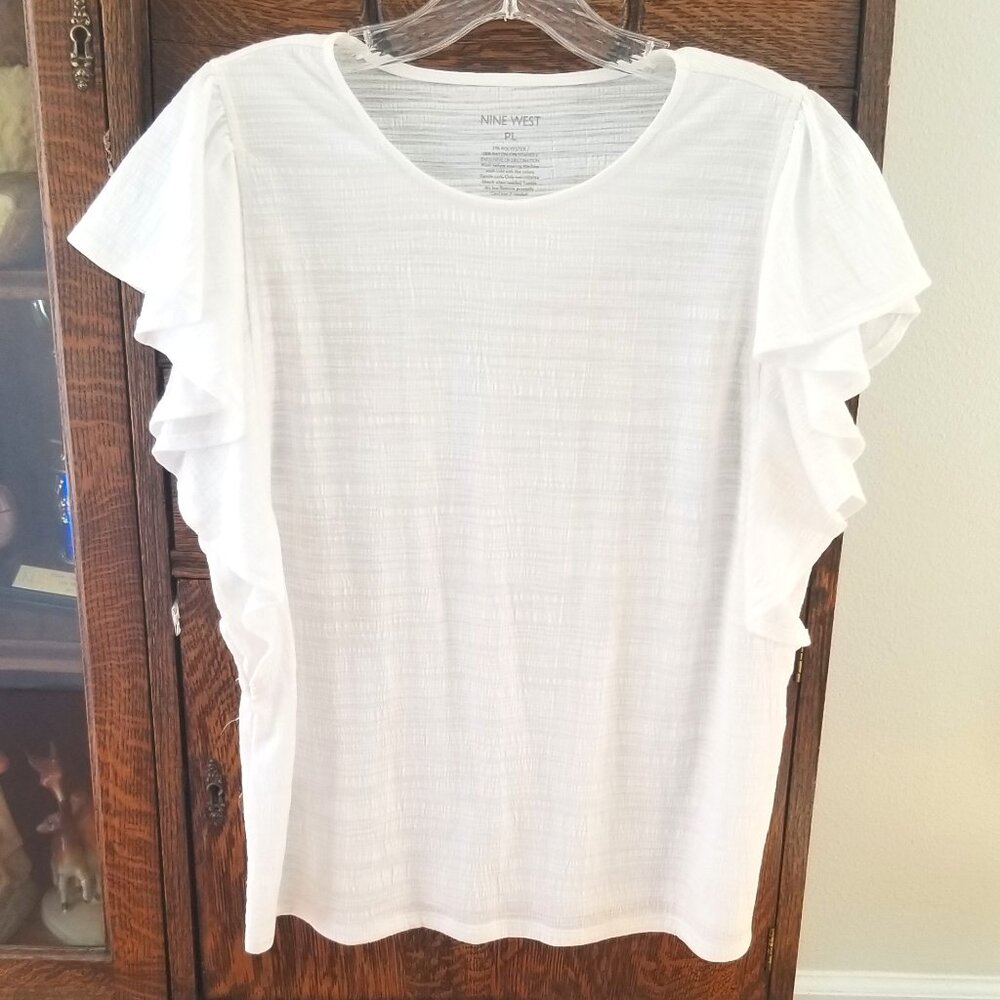 Nine West Capped Flutter Sleeve Top Blouse | Sz. Petite Large